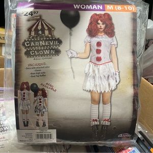 Fun World Womans Carnevil Clown Carnival Dress Halloween Costume NEW